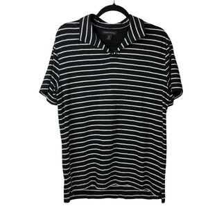 Banana‎ Republic Mens Linen Polo Top Size M Stripe Vacation Resortwear Travel